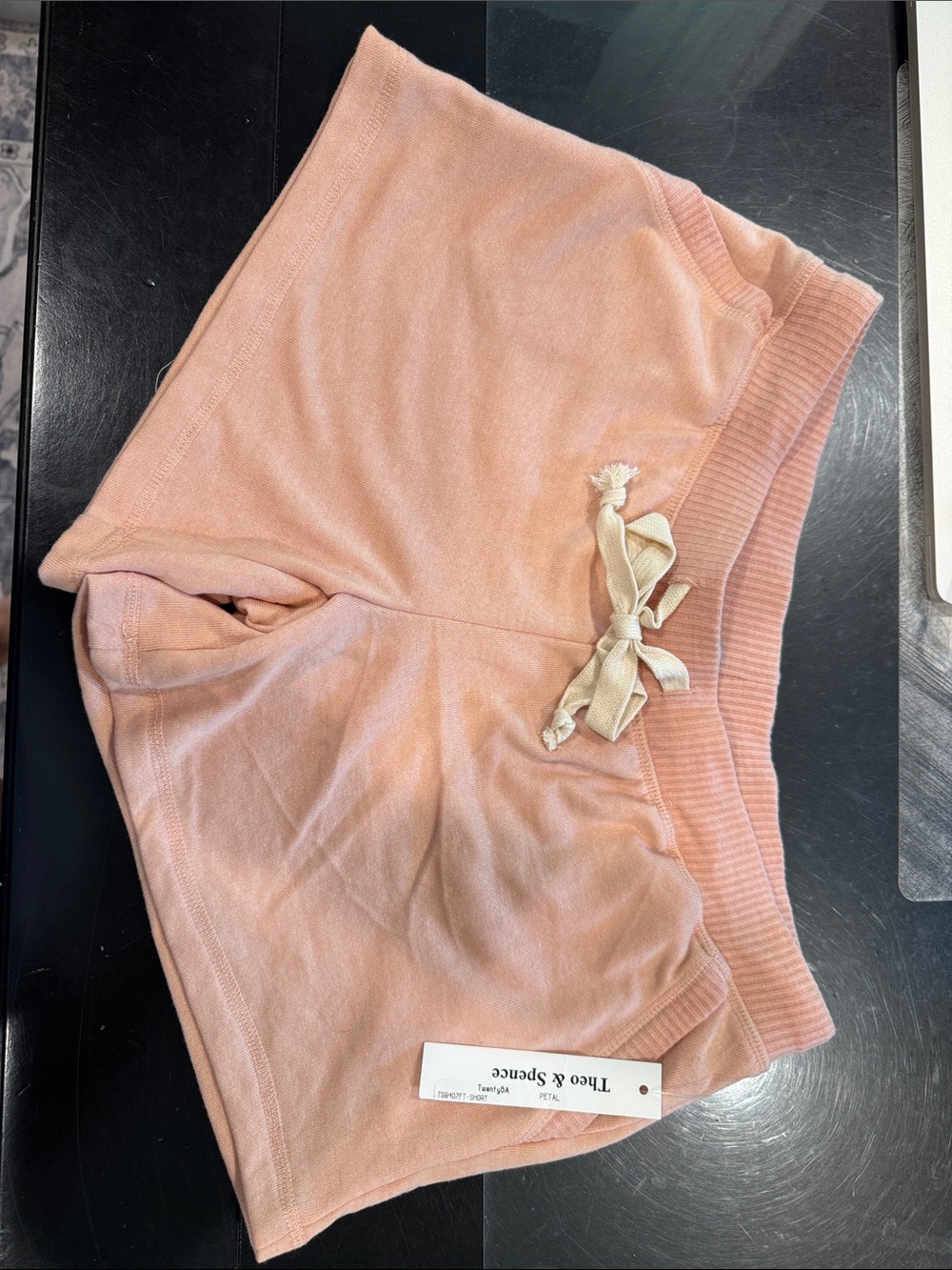 Theo and Spence Peach soft Shorts with Cream Drawstring